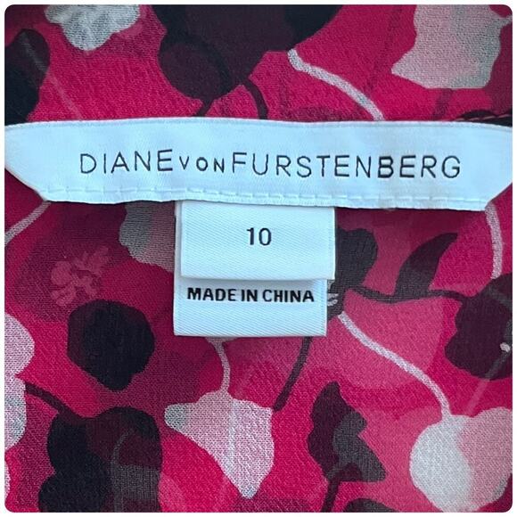 Diane Von Furstenberg Tiny Pull Lorelei Two Sheer Silk Button Blouse Size 10 - Picture 10 of 13